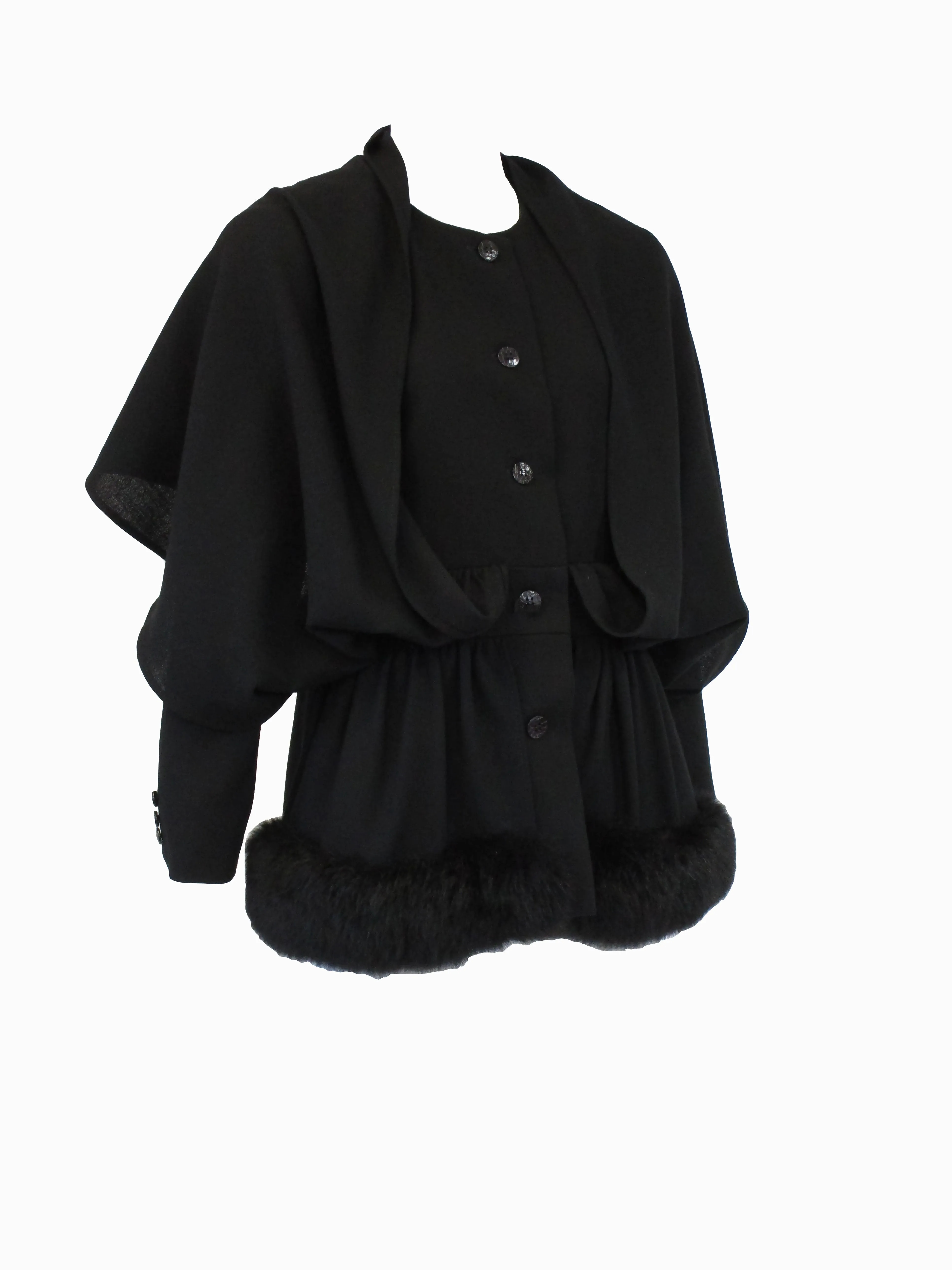 1980s C'est Simone Black Wool Short Coat with