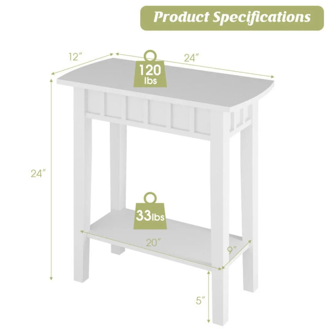 2-Tier Narrow Wood End Table with Storage Shelf for Small Spaces