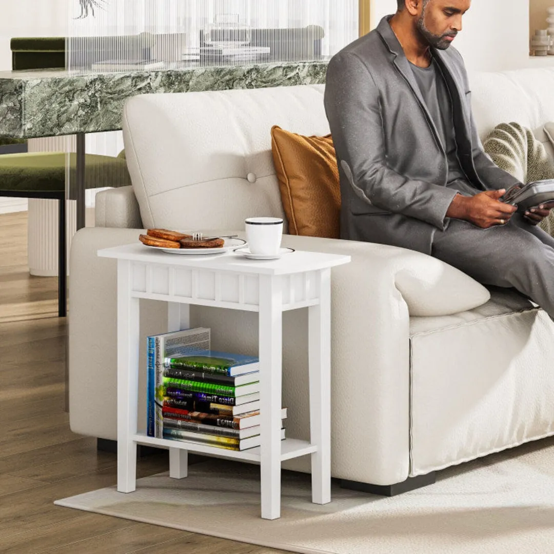 2-Tier Narrow Wood End Table with Storage Shelf for Small Spaces