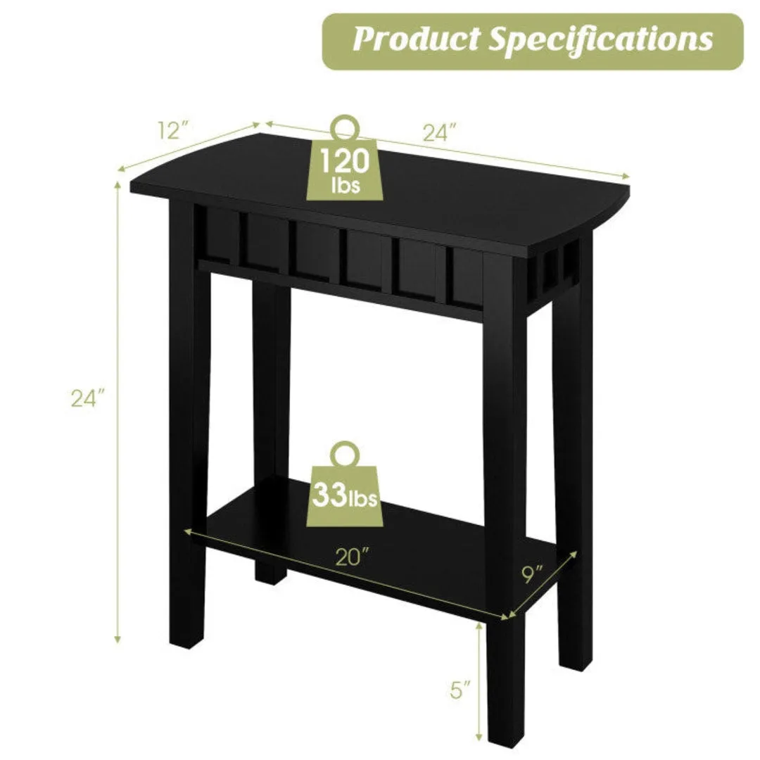 2-Tier Narrow Wood End Table with Storage Shelf for Small Spaces