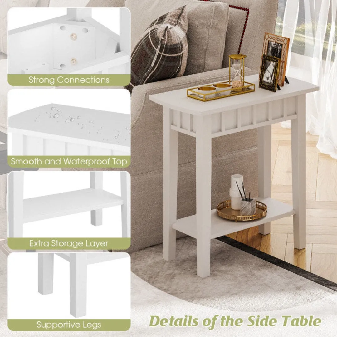 2-Tier Narrow Wood End Table with Storage Shelf for Small Spaces