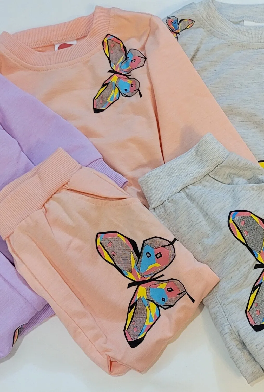 2pcs Butterfly Patterned Long-sleeve, Baby Girl Set, Butterfly Set, Pink Girls Set, Gray Girls Set, Purple Girl Set, Girls Trendy Clothes