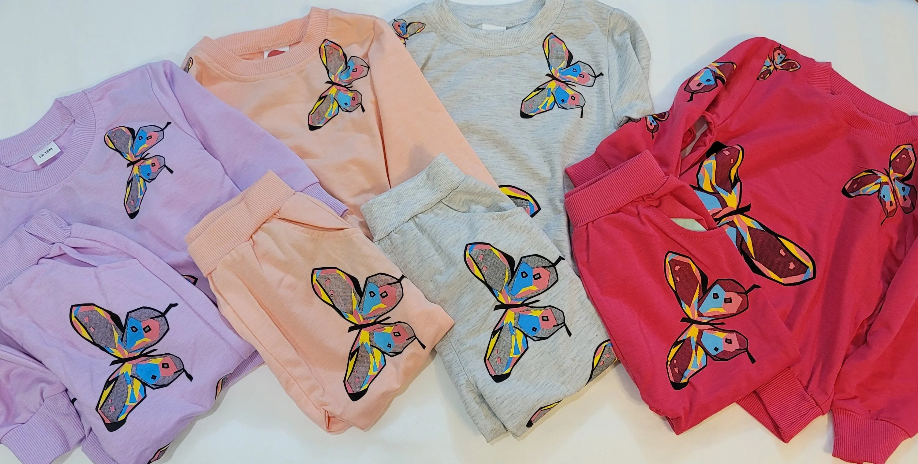 2pcs Butterfly Patterned Long-sleeve, Baby Girl Set, Butterfly Set, Pink Girls Set, Gray Girls Set, Purple Girl Set, Girls Trendy Clothes