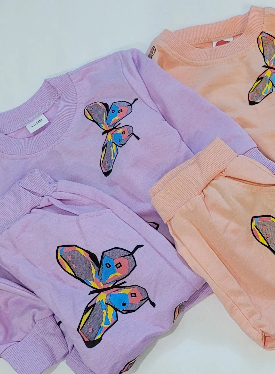 2pcs Butterfly Patterned Long-sleeve, Baby Girl Set, Butterfly Set, Pink Girls Set, Gray Girls Set, Purple Girl Set, Girls Trendy Clothes