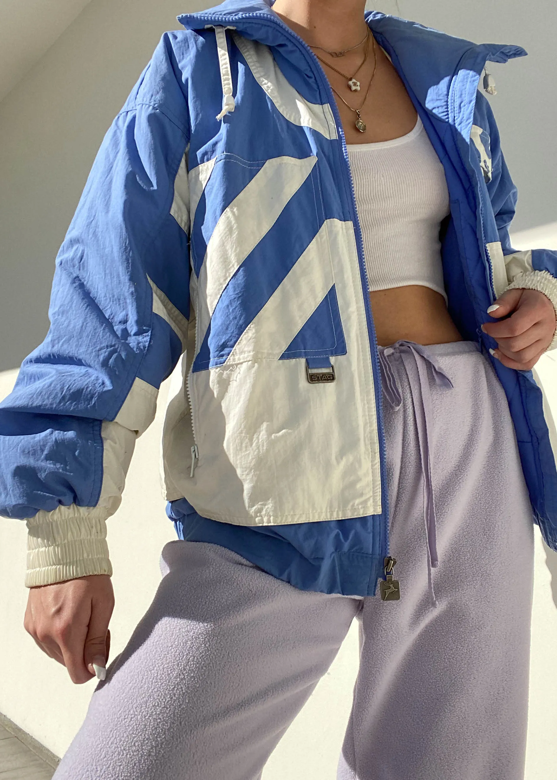 80's Blue & White Puffer Jacket (M)