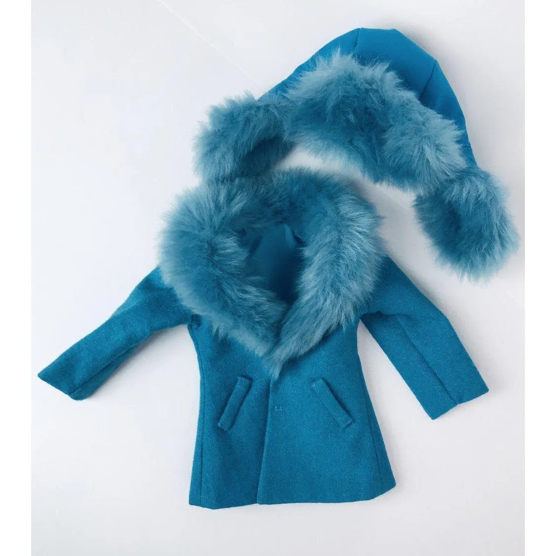 A Girl for All Time: Blue Furry Coat and Hat for 16 inch British dolls