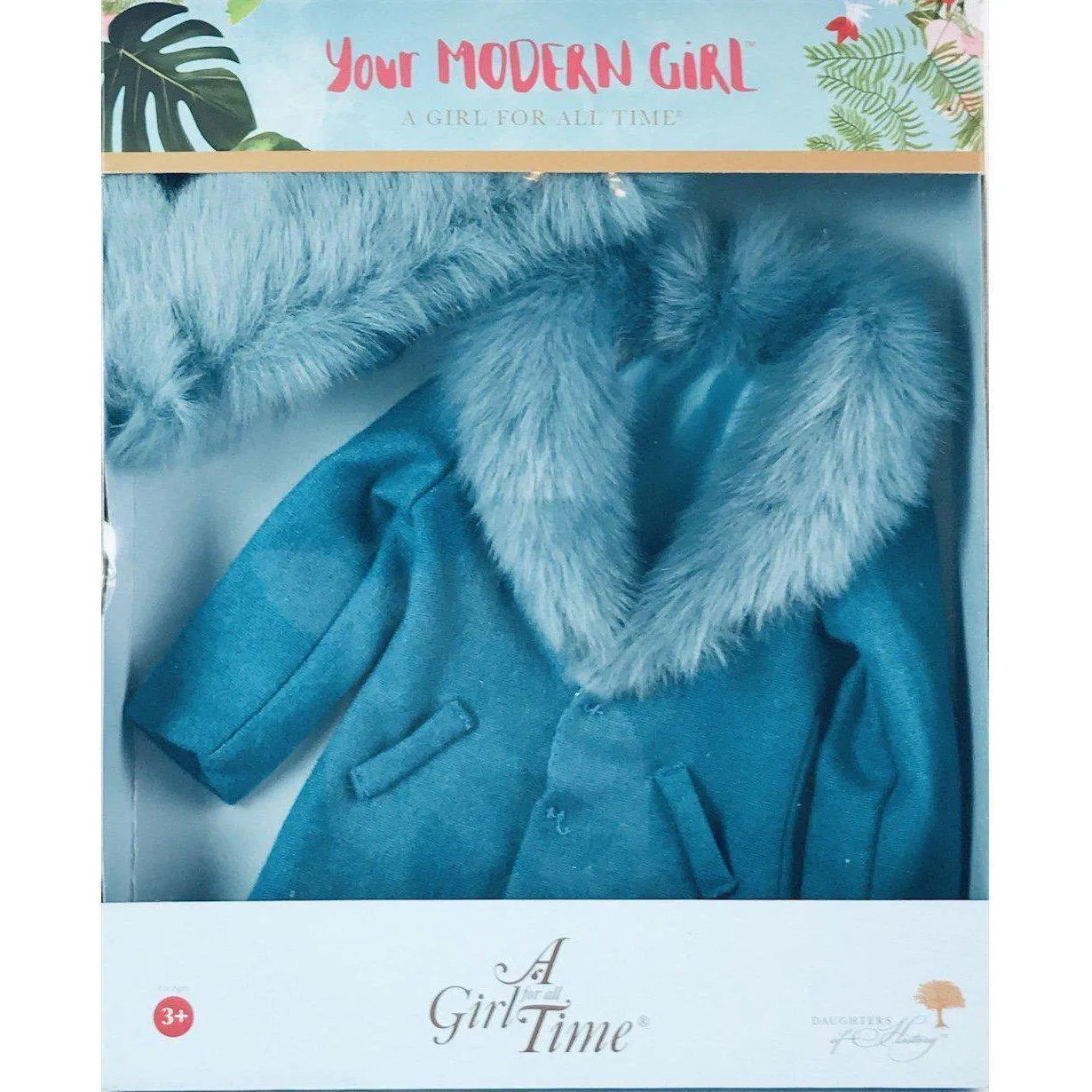 A Girl for All Time: Blue Furry Coat and Hat for 16 inch British dolls