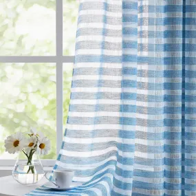 Aari Collection Embriodered Sheer Curtains, 35-40 % Light Filtering Curtains - Pack of 2 - Horizontal Weaves Blue