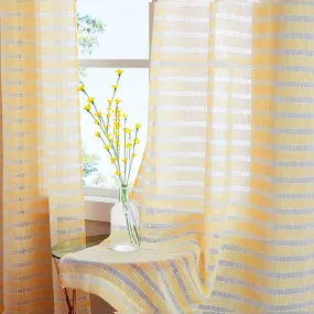 Aari Collection Embriodered Sheer Curtains, 35-40 % Light Filtering Curtains - Pack of 2 - Horizontal Weaves Yellow