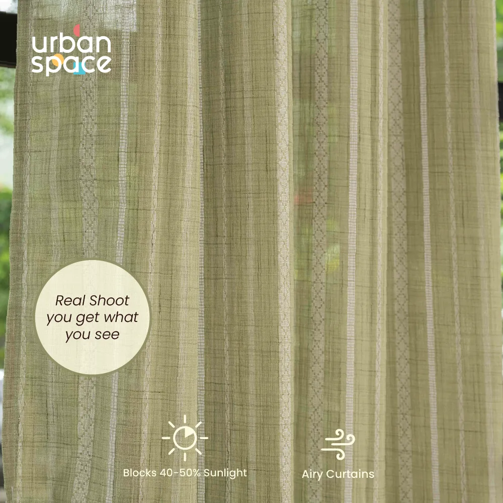 Aari Collection Embriodered Sheer Curtains, 40-50% Light Filtering Curtains - Pack of 2 - Vertical Weaves Sage Green