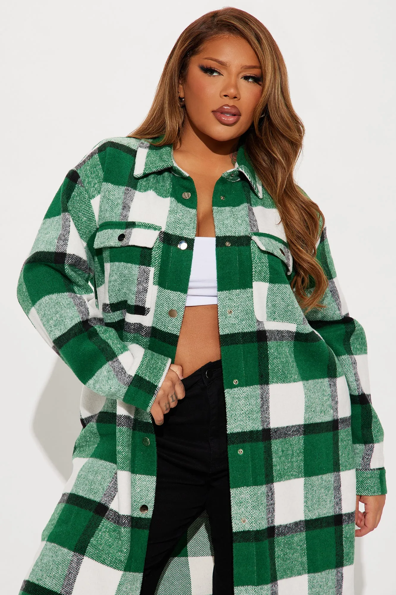 About Her Business Plaid Coat - Green