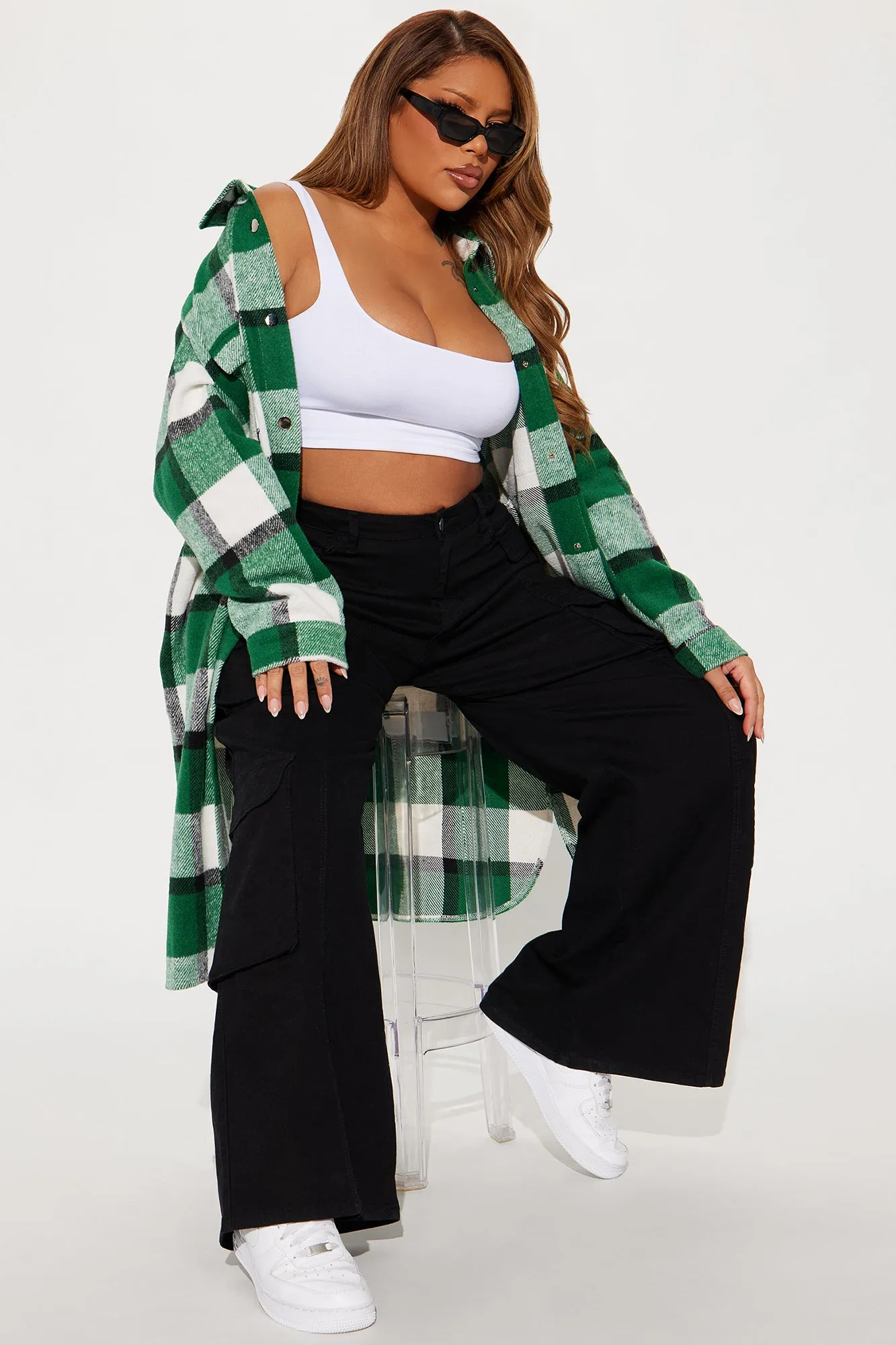 About Her Business Plaid Coat - Green