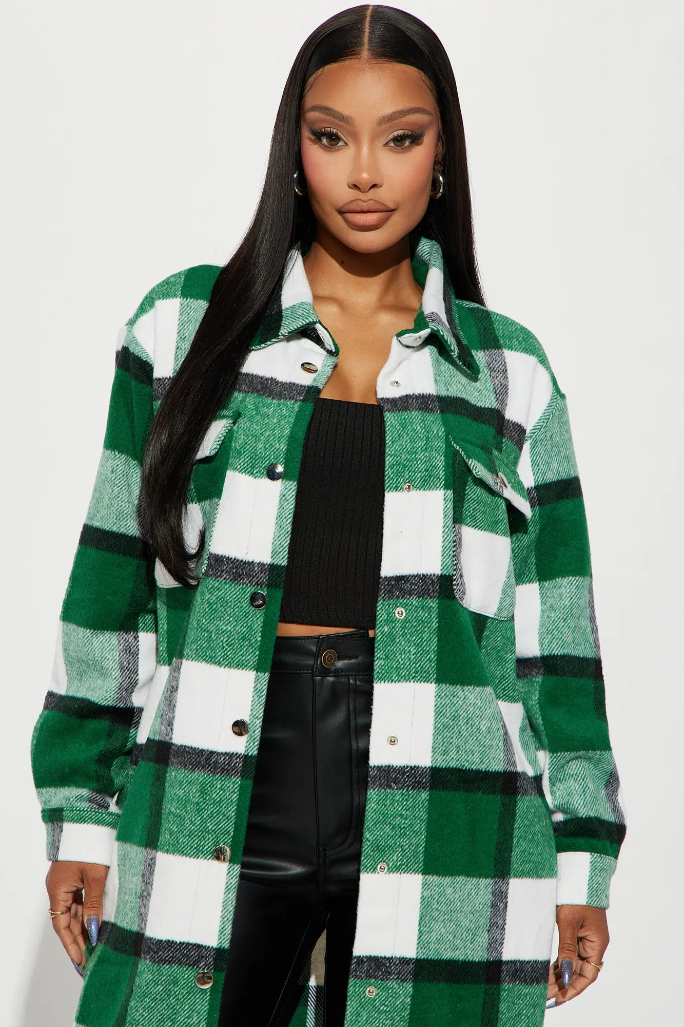 About Her Business Plaid Coat - Green