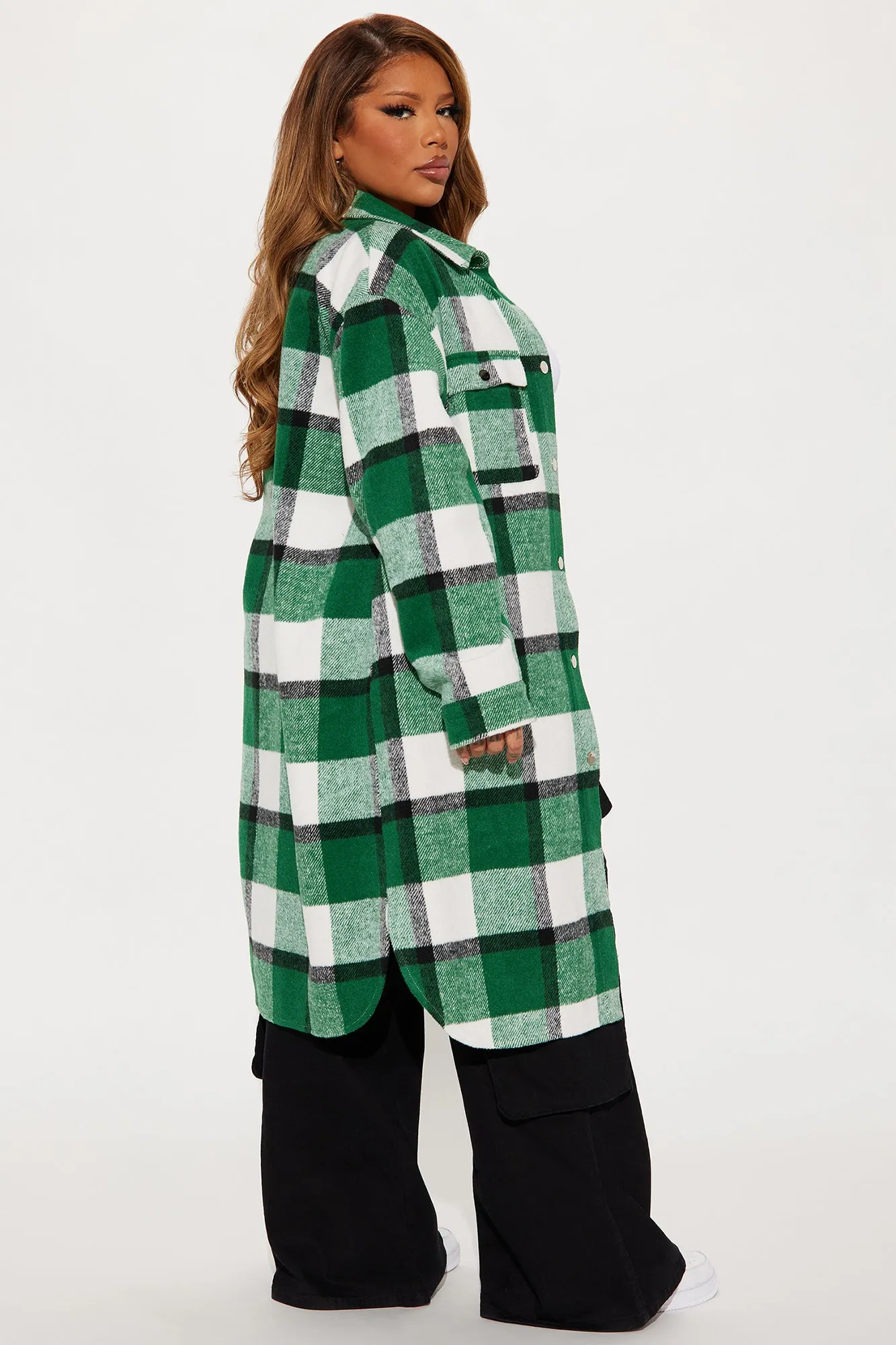 About Her Business Plaid Coat - Green