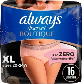 Always Discreet Boutique Adult Incontinence and Postpartum Underwear for Women, Maximum Protection