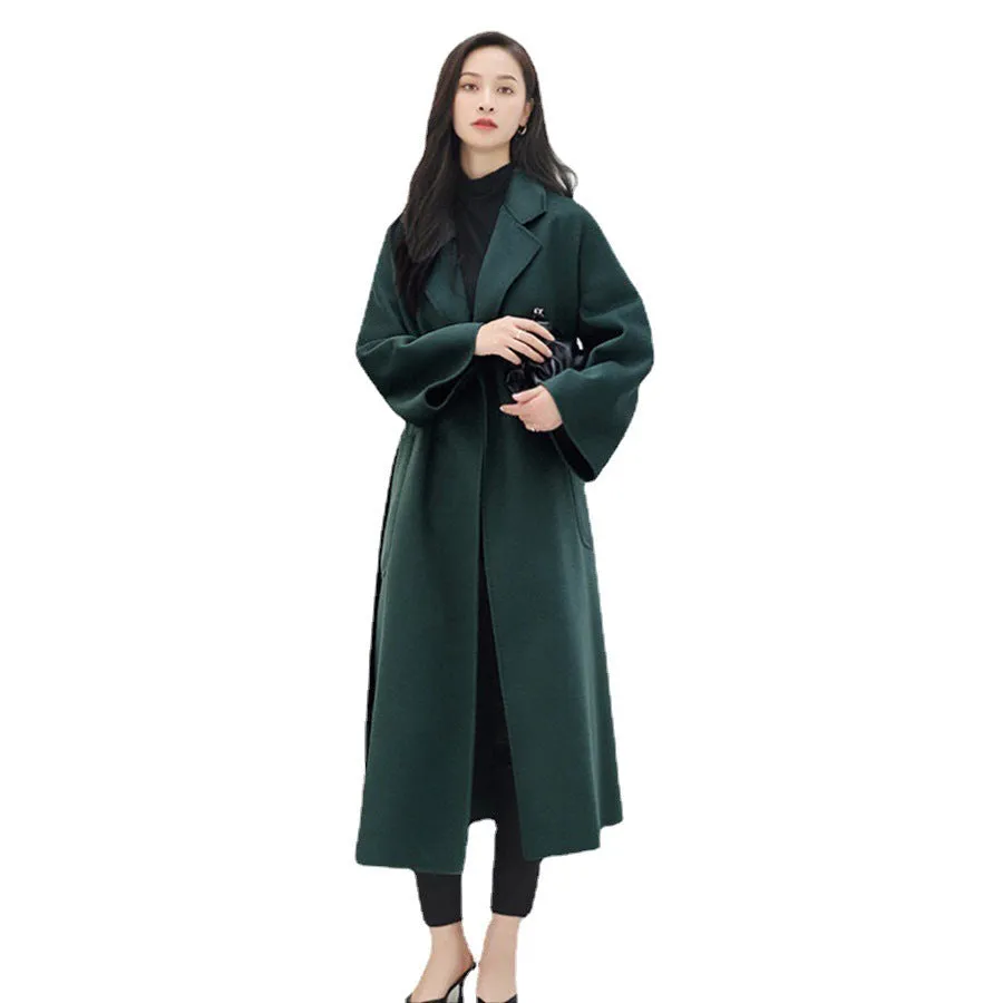 Amozae winter outfits men 2024 Double-Sided Woolen Coat Women's M Labbro Water Ripple Bathrobe Belt Cashmere Wool Coat Women's Clothing