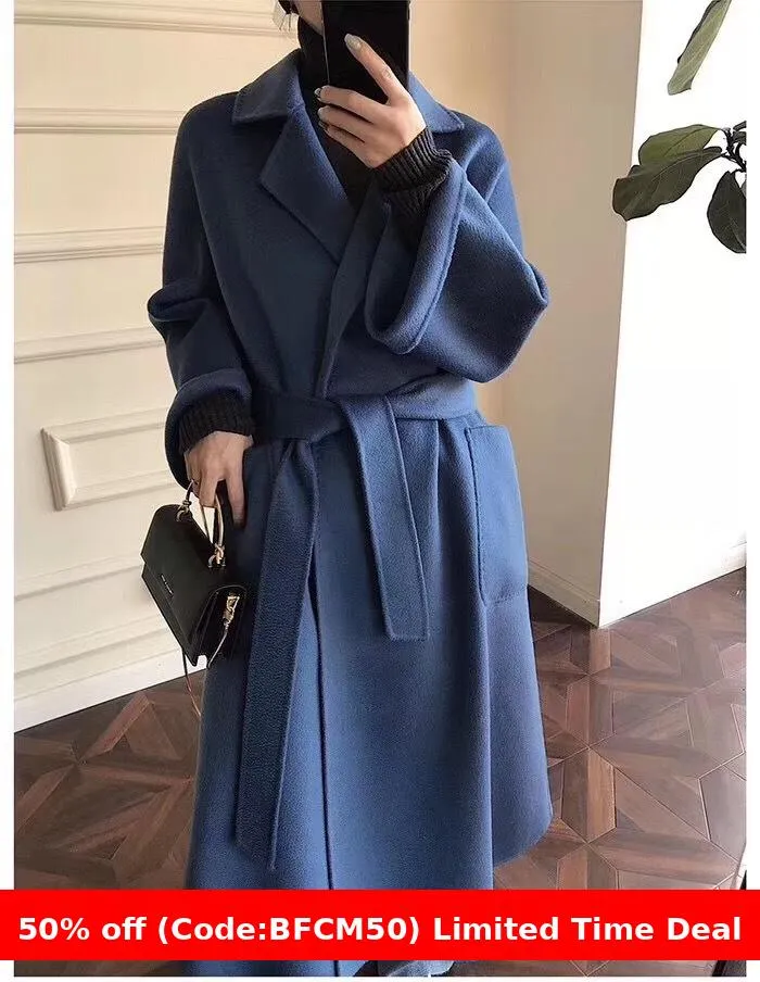 Amozae winter outfits men Popular 2024 Water Ripple Double-Sided Cashmere Coat Women's Extended Bathrobe Autumn and Winter Coat Women