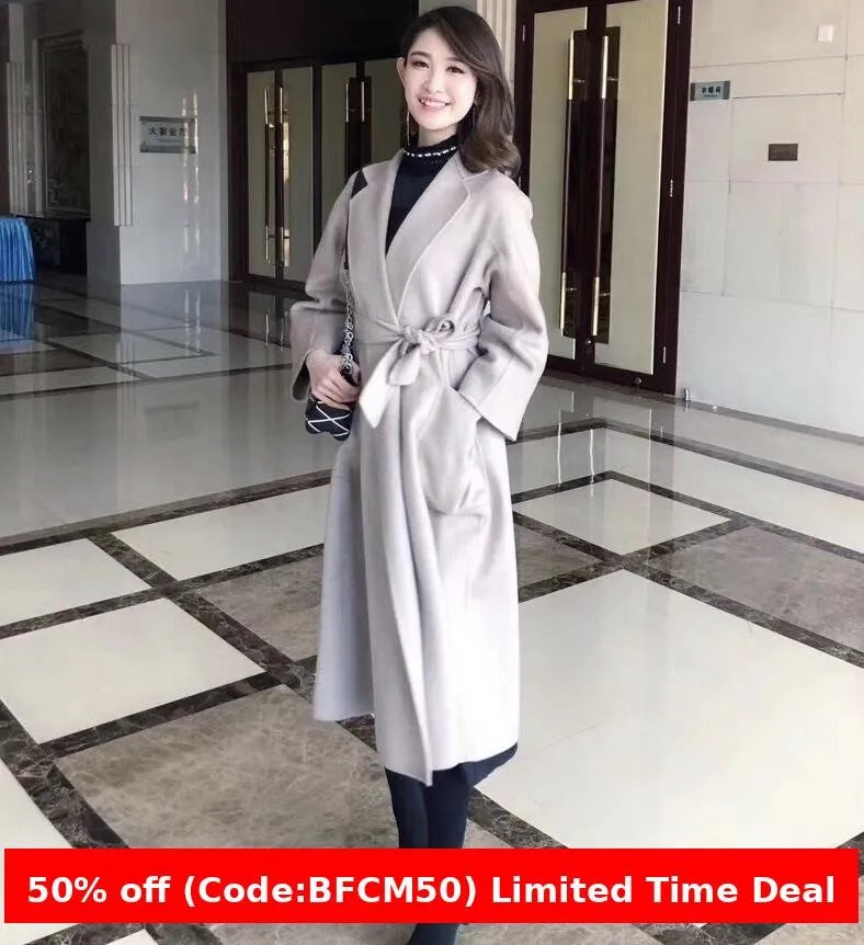 Amozae winter outfits men Popular 2024 Water Ripple Double-Sided Cashmere Coat Women's Extended Bathrobe Autumn and Winter Coat Women