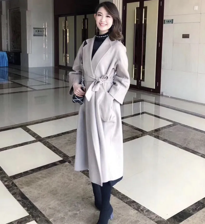 Amozae winter outfits men Popular 2024 Water Ripple Double-Sided Cashmere Coat Women's Extended Bathrobe Autumn and Winter Coat Women