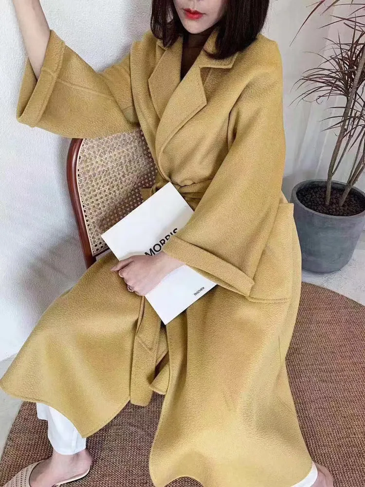 Amozae winter outfits men Popular 2024 Water Ripple Double-Sided Cashmere Coat Women's Extended Bathrobe Autumn and Winter Coat Women