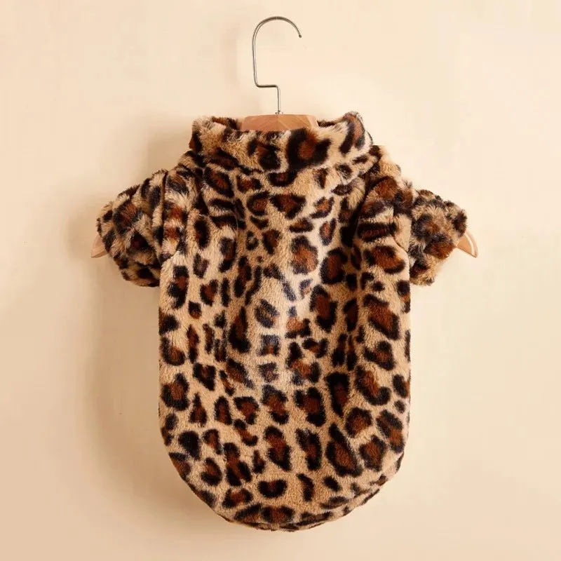 Anniepaw Pet Clothes Elegant Luxury Fur Dress Winter Overcoat Small Dog Cat Clothes Bowknot Leopard Chihuahua Noble Princess Party Dress