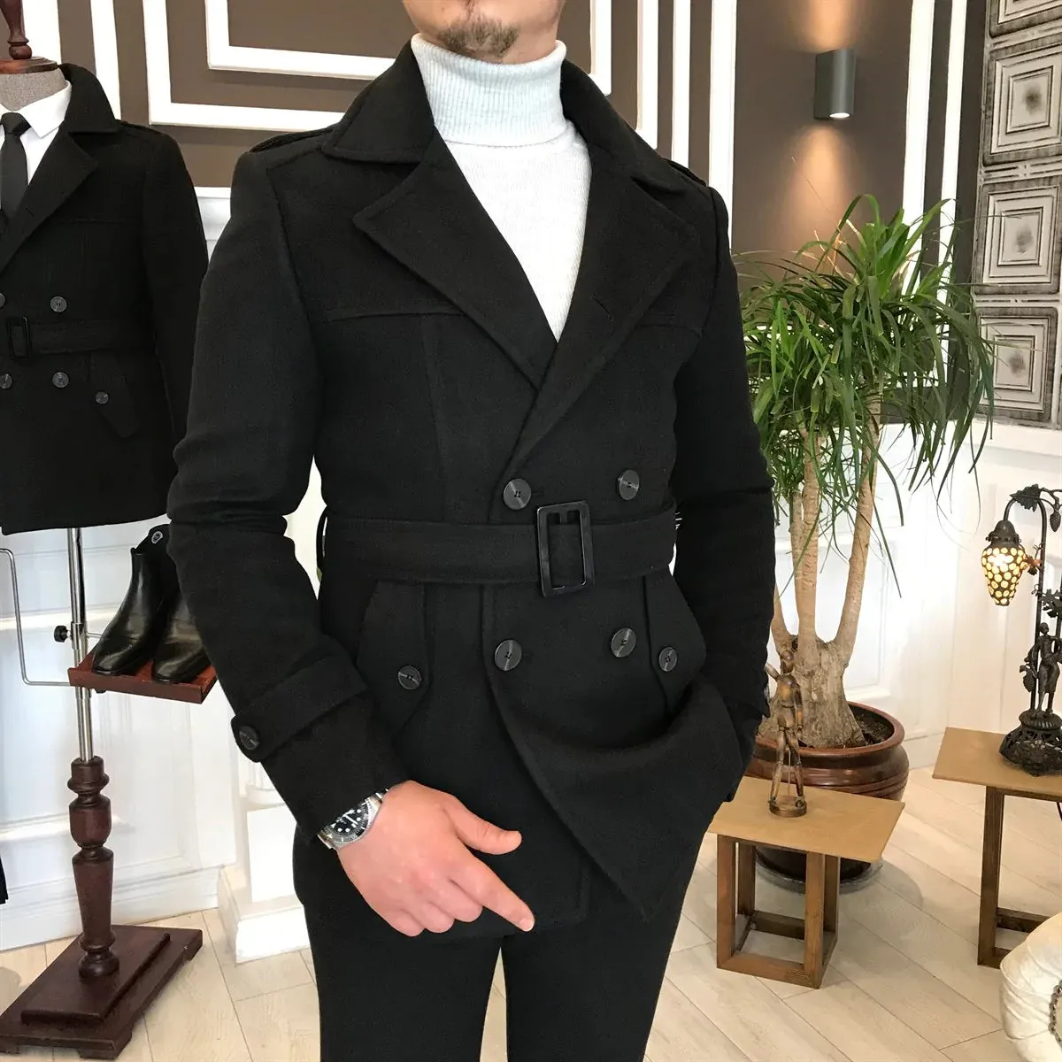 Arctic Black Double Breasted Coat by Italian Vega®