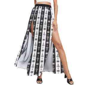 arrow bw print 5 High Slit Long Beach Dress (Model S40)