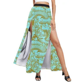 asian fish print High Slit Long Beach Dress (Model S40)