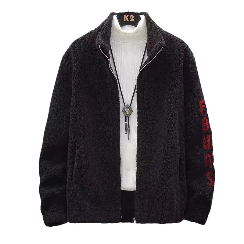 Autumn And Winter Cashmere Stand Collar Jacket Sweater Fur Integrated Lambswool Men's Coat