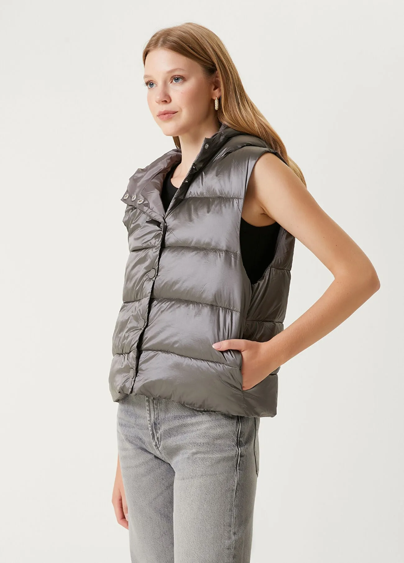 Beymen Club Hooded Puffer Jacket Vest  Grey