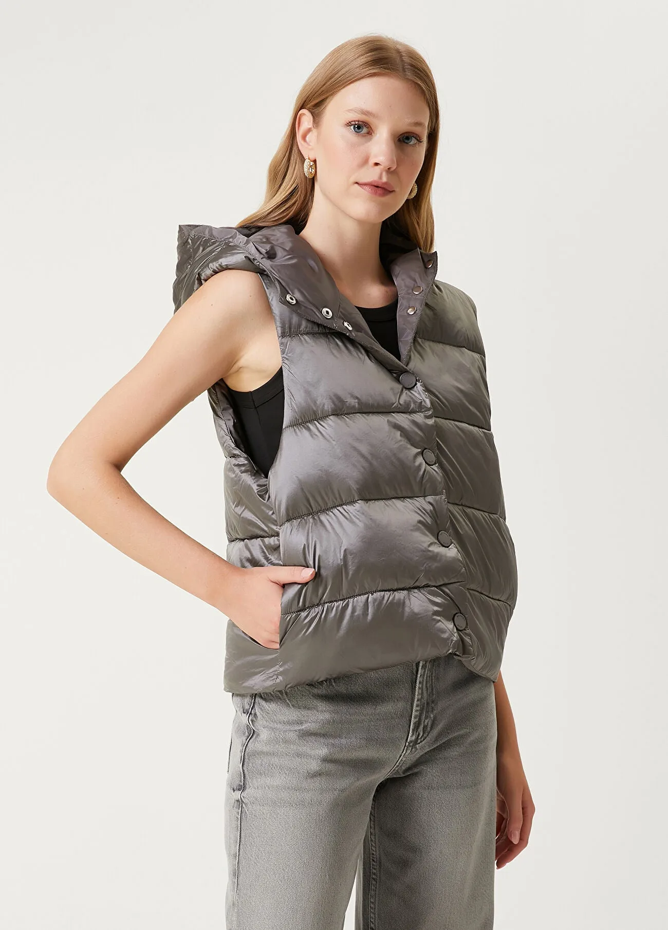 Beymen Club Hooded Puffer Jacket Vest  Grey