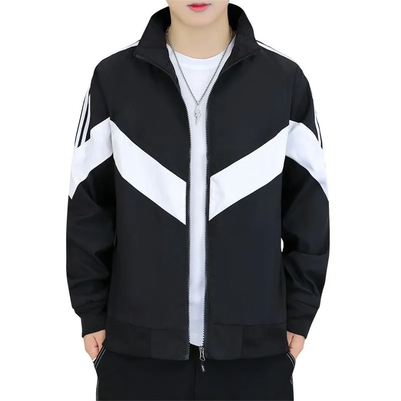 Black And White Sports Stand-Up Collar Casual Track Jacket