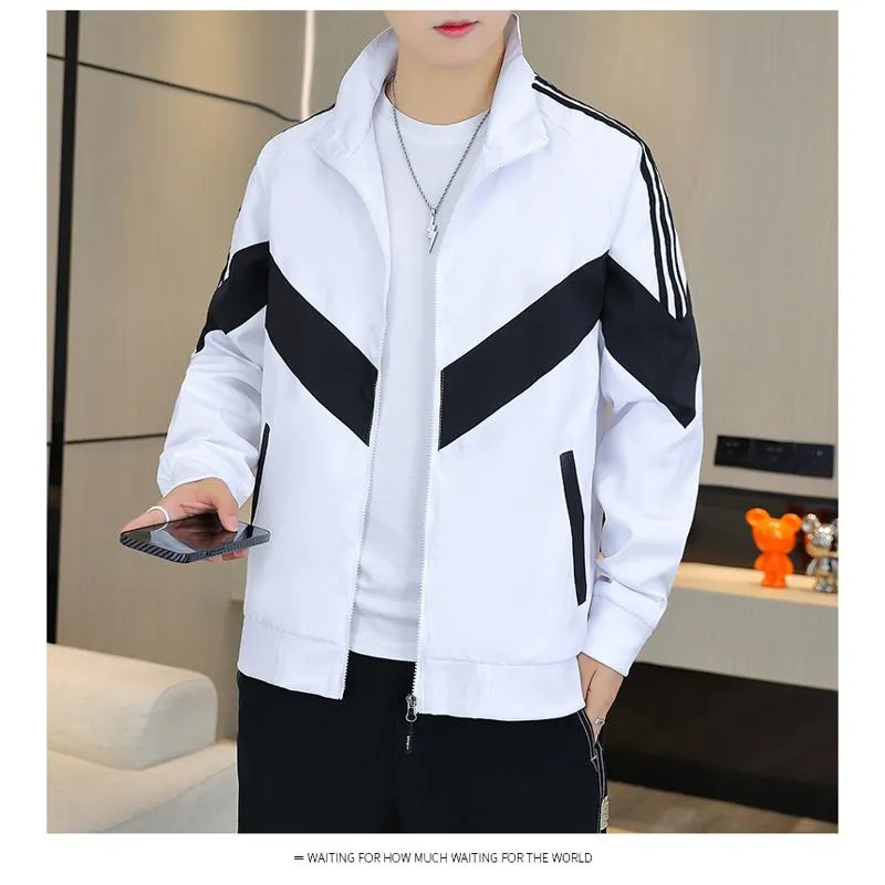 Black And White Sports Stand-Up Collar Casual Track Jacket