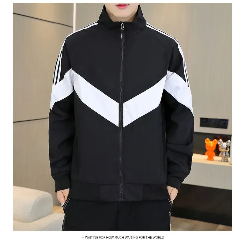 Black And White Sports Stand-Up Collar Casual Track Jacket