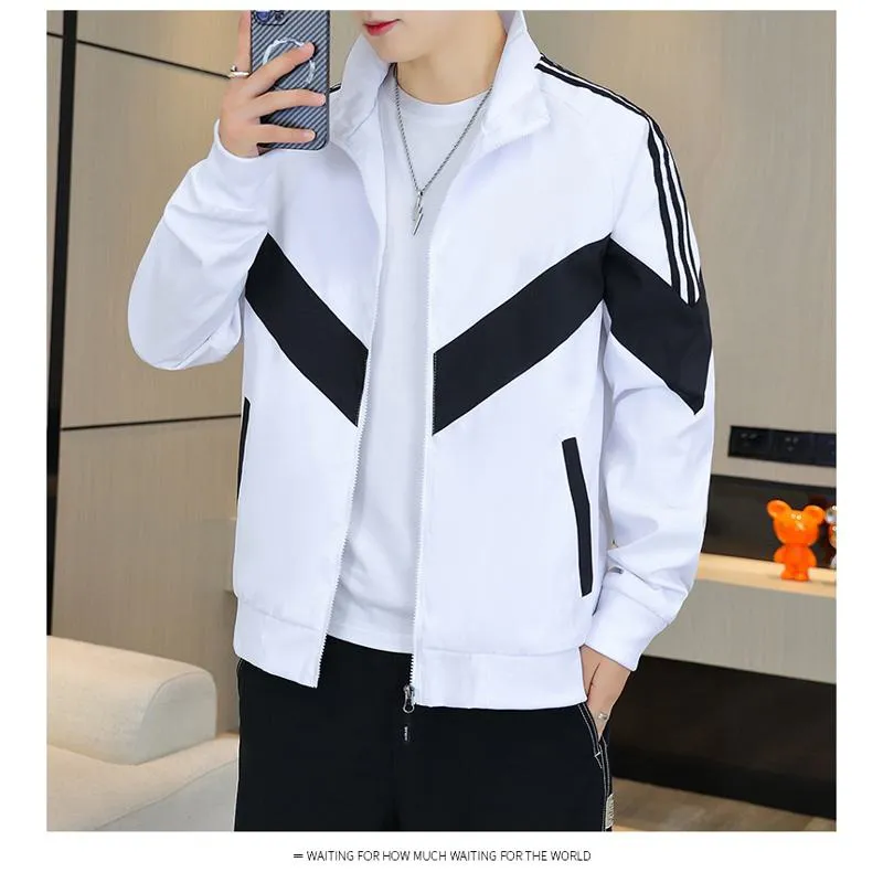 Black And White Sports Stand-Up Collar Casual Track Jacket