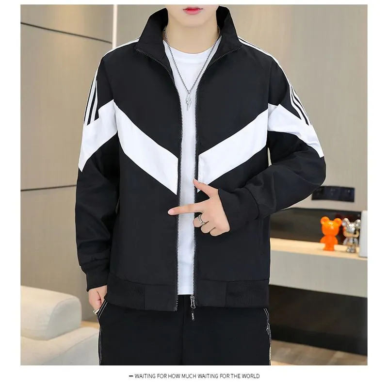 Black And White Sports Stand-Up Collar Casual Track Jacket