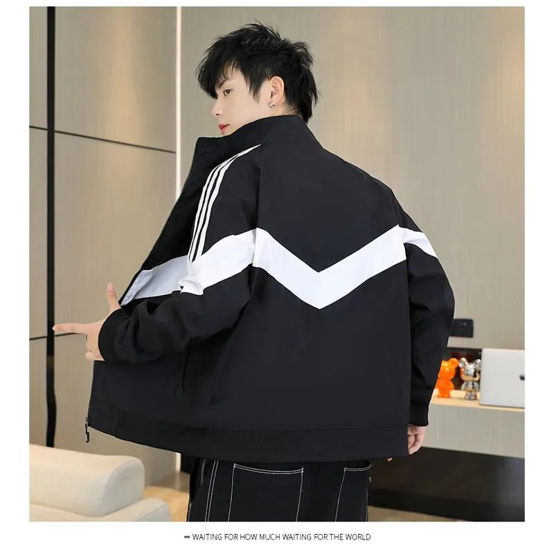 Black And White Sports Stand-Up Collar Casual Track Jacket