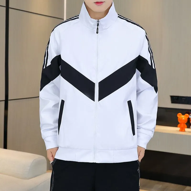 Black And White Sports Stand-Up Collar Casual Track Jacket