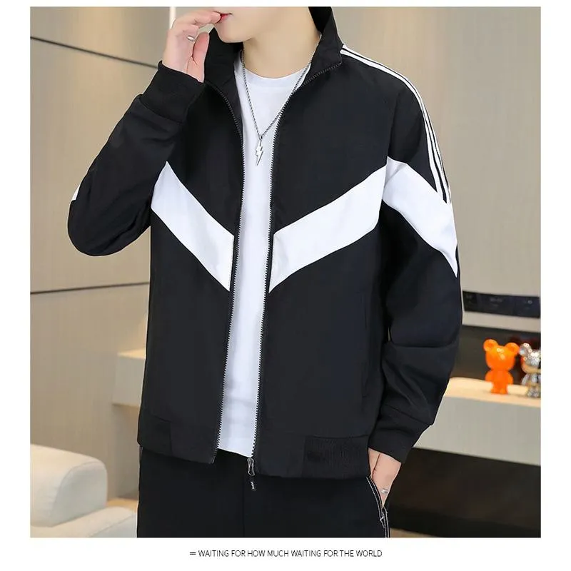 Black And White Sports Stand-Up Collar Casual Track Jacket