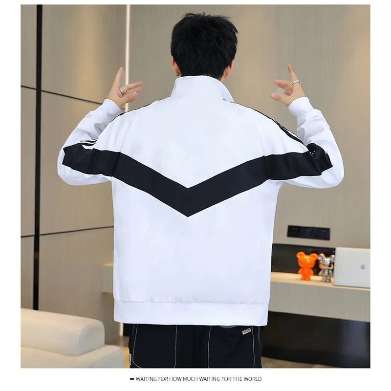 Black And White Sports Stand-Up Collar Casual Track Jacket