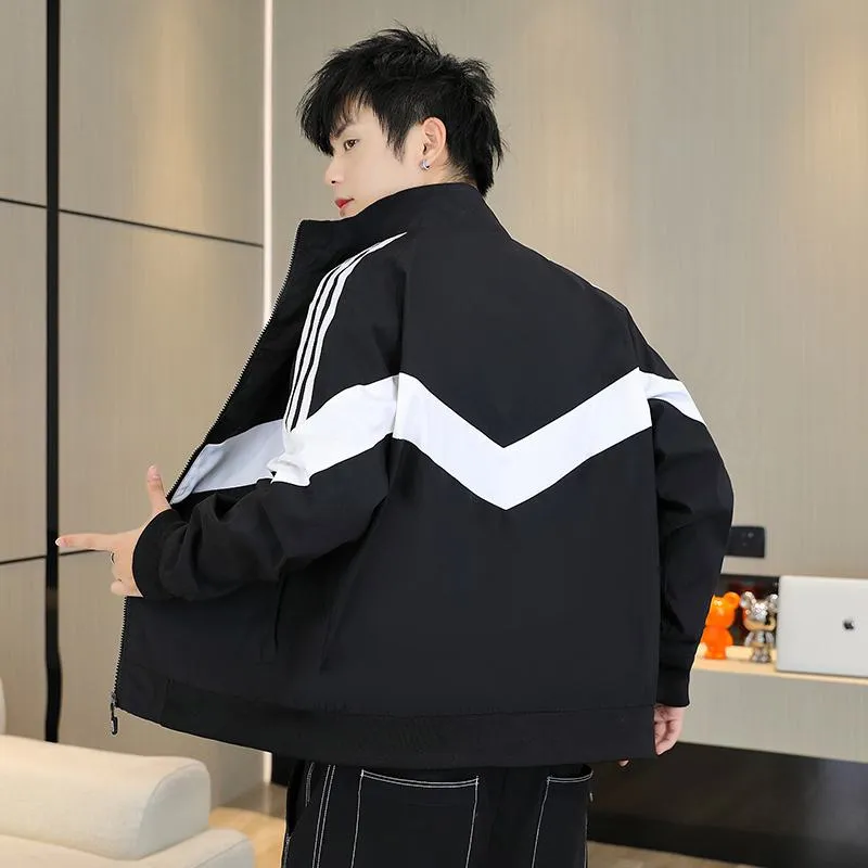 Black And White Sports Stand-Up Collar Casual Track Jacket