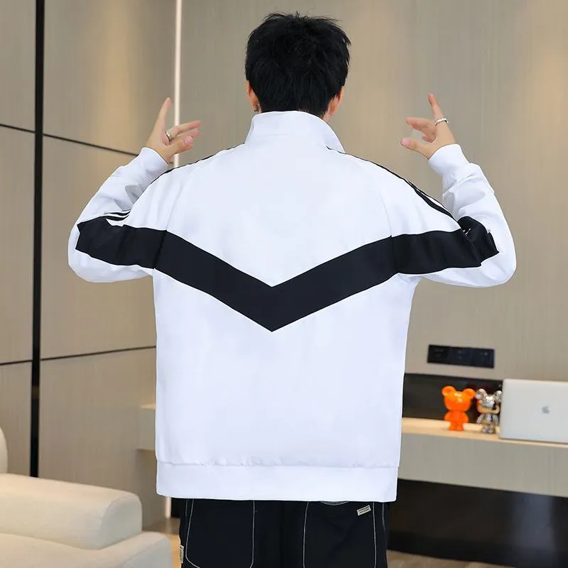 Black And White Sports Stand-Up Collar Casual Track Jacket