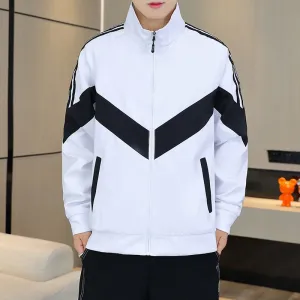 Black And White Sports Stand-Up Collar Casual Track Jacket