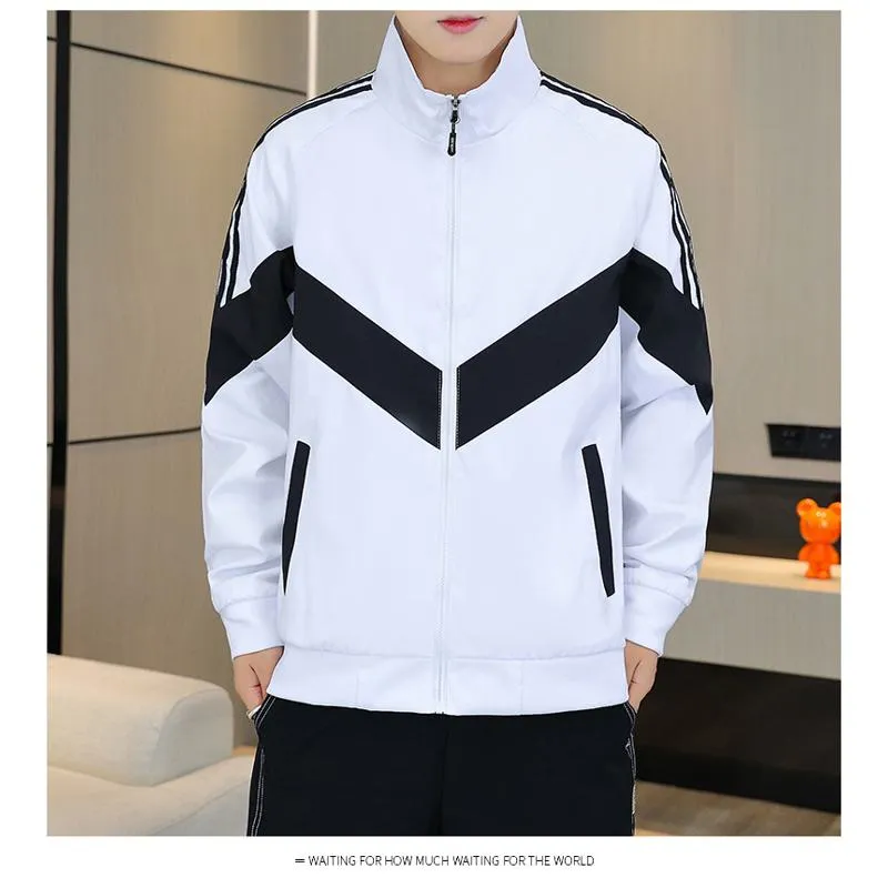 Black And White Sports Stand-Up Collar Casual Track Jacket