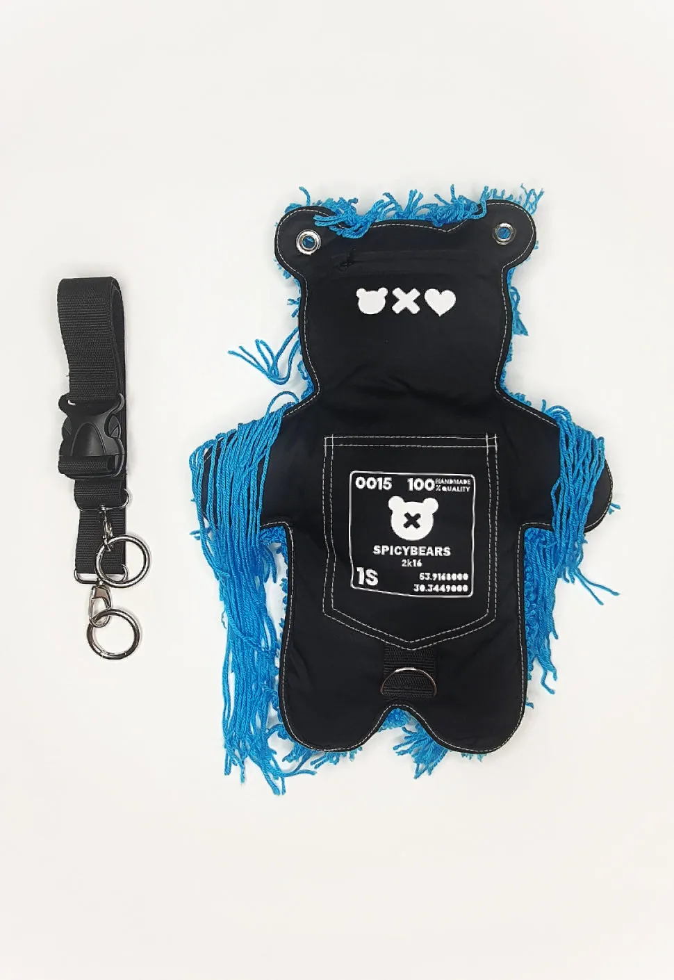 Black | Blue Semi-Wool Coat | Spooky Bear Bag