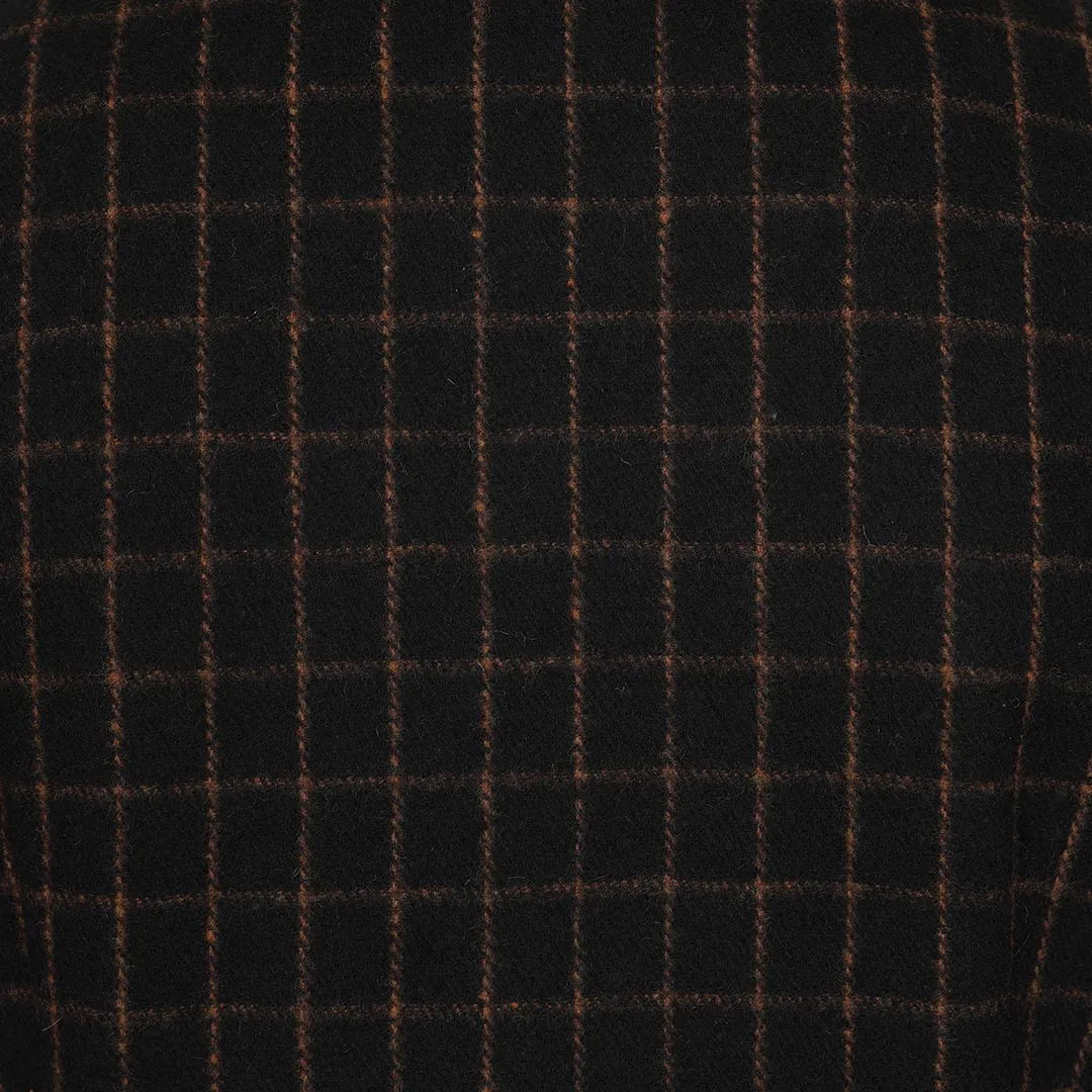 Black Brown Double Breasted Wool Vintage Check Print Winter Coat