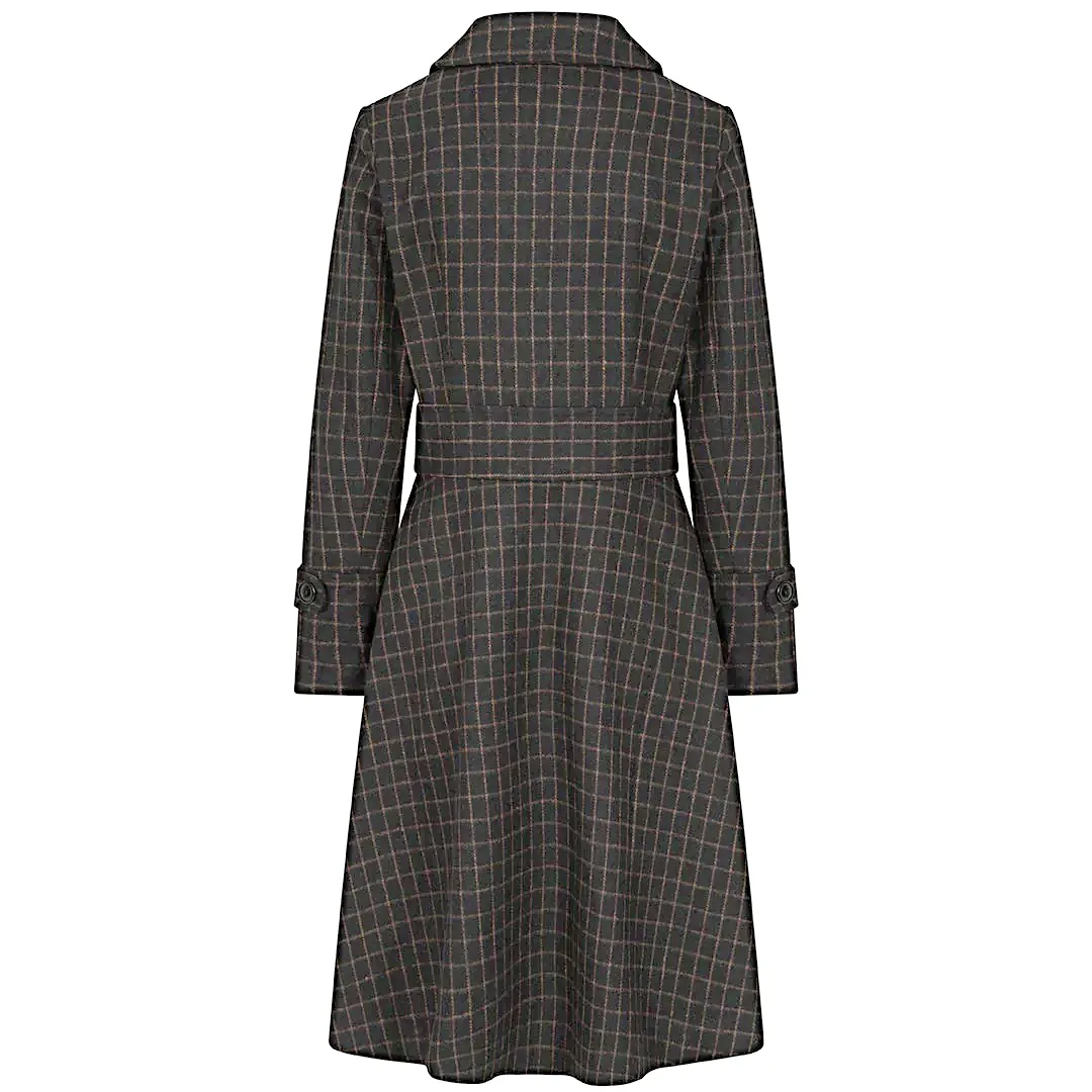 Black Brown Double Breasted Wool Vintage Check Print Winter Coat