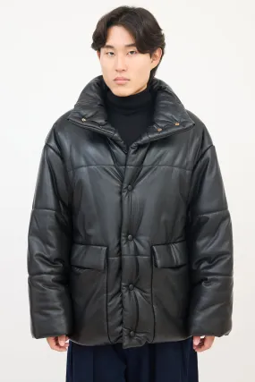 Black Faux Leather Hide Puffer Jacket