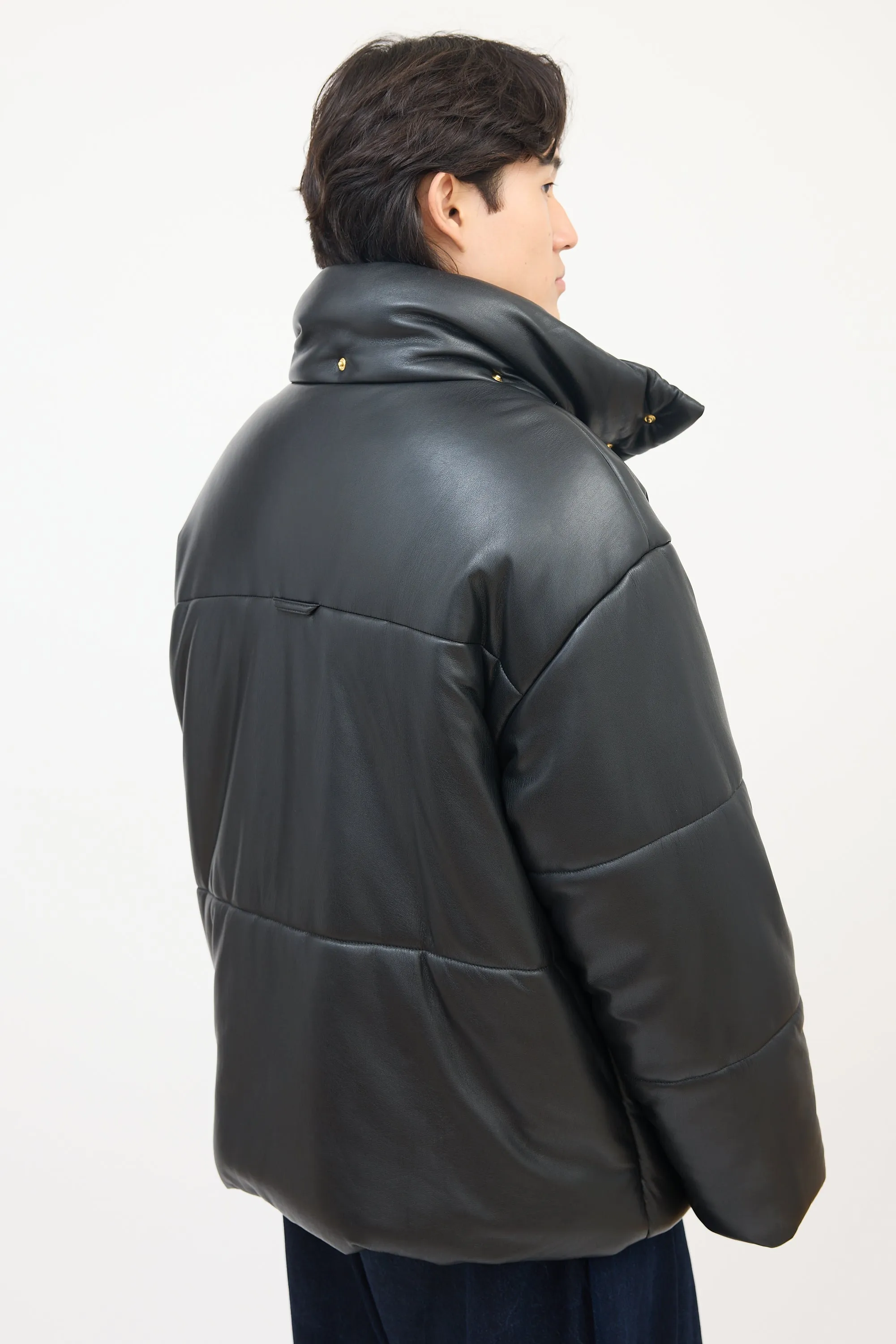 Black Faux Leather Hide Puffer Jacket