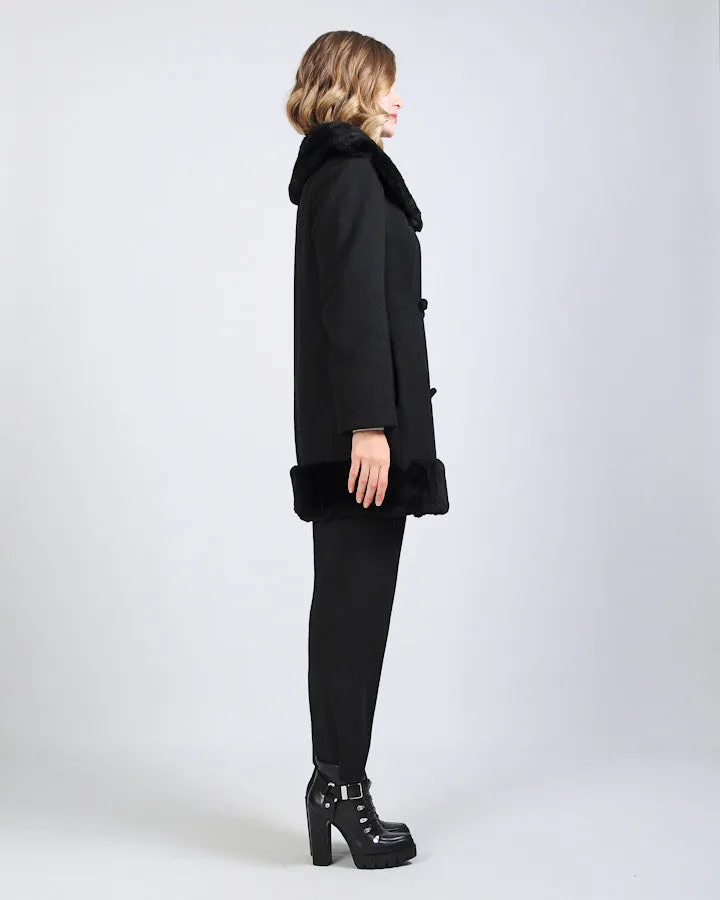 Black Sheared Fur   Wool Coat